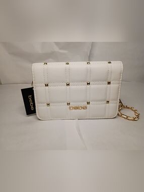bebe White Quilted Studded Crossbody Bag